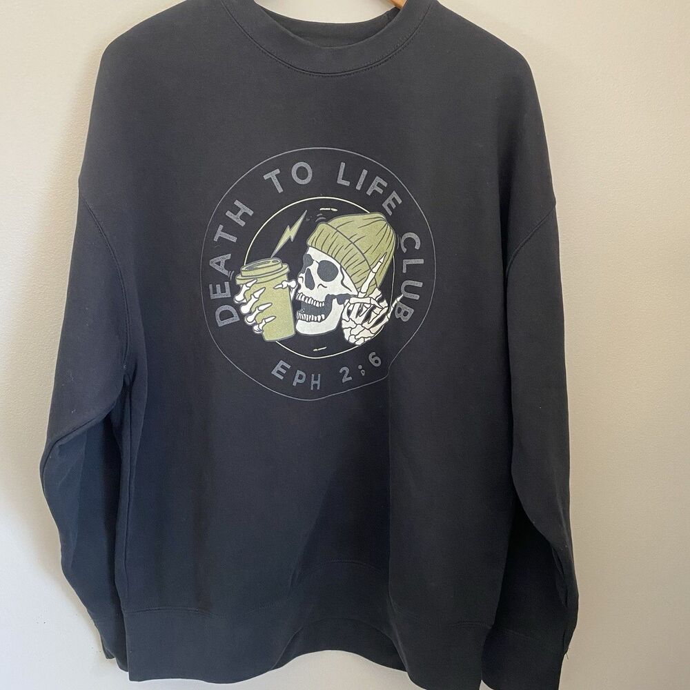 Death To Life Club Black Fleece Pullover Sweatshirt Men's XL Christian Ephesians